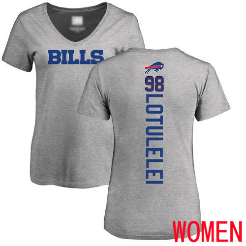 NFL Women Buffalo Bills #98 Star Lotulelei Ash Backer V-Neck T Shirt